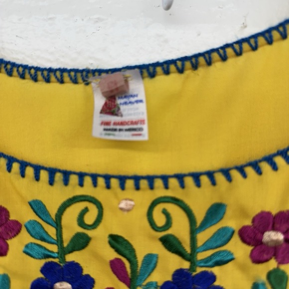 Embroidered Tunic Dress Floral Colorful Mexican  Boho Hippie Yellow‎ Medium - Picture 3 of 5